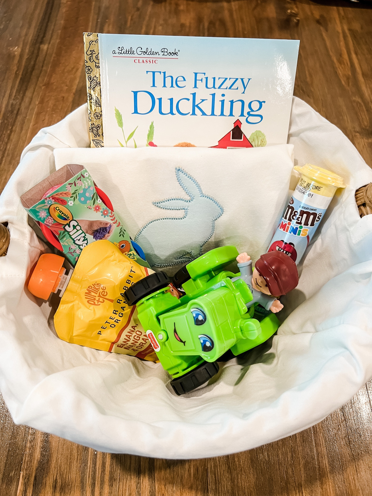 Started on our toddler's easter basket as well! The larger Pottery Barn basket with the Peter Rabbit insert has much more room for toddler toys, easter books, and spring clothes. 

little golden book | The Oaks Apparel shirt | scented play sand | mini m&ms | organic pouch | little people tractor and farmer

#LTKSeasonal #LTKfamily #LTKkids