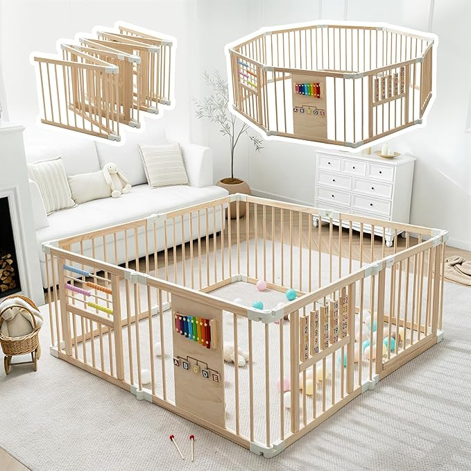 GGF Wooden Playpen with 3 Learning Toys, Foldable 59x59, Babies & Toddlers | Learning toys: xylop... | Amazon (US)