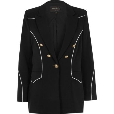 Black contrast piped blazer | River Island (US)