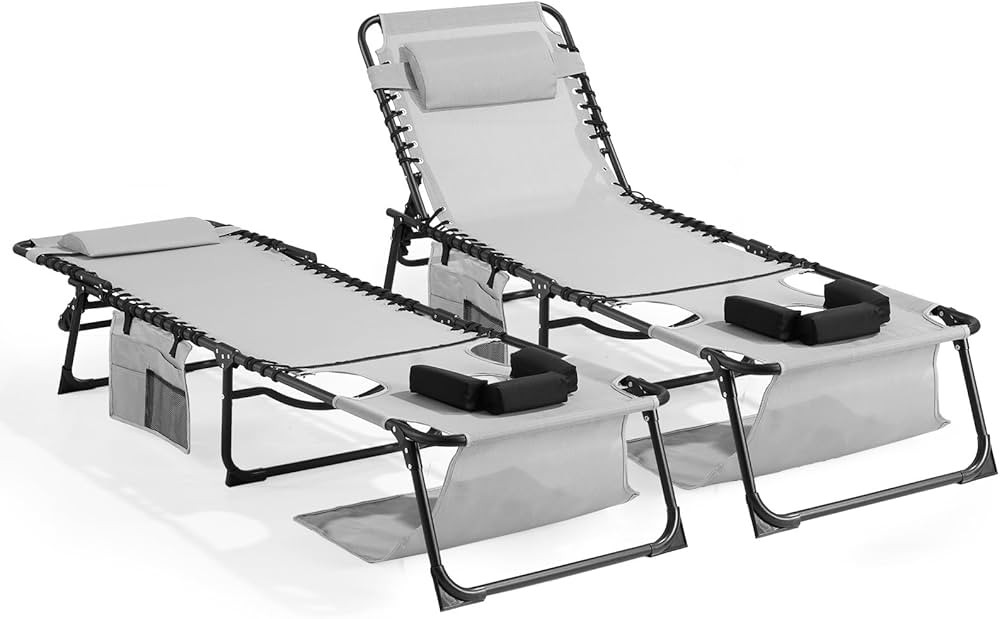 Unovivy Tanning Chairs with Face Hole Set of 2, Teslin Folding Outdoor Lounge Chair with 5-Positi... | Amazon (US)
