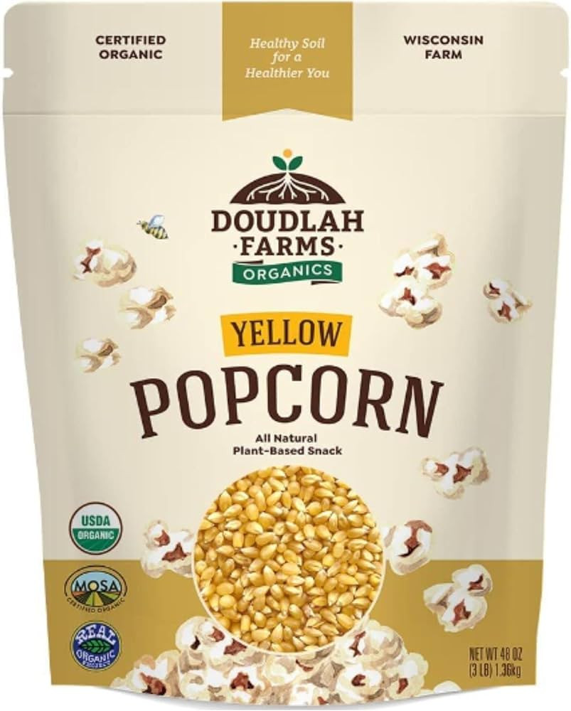 Organic Yellow Popcorn Kernels 3lb Bulk by Doudlah Farms - Farmed From Regenerative Soil | Gluten... | Amazon (US)
