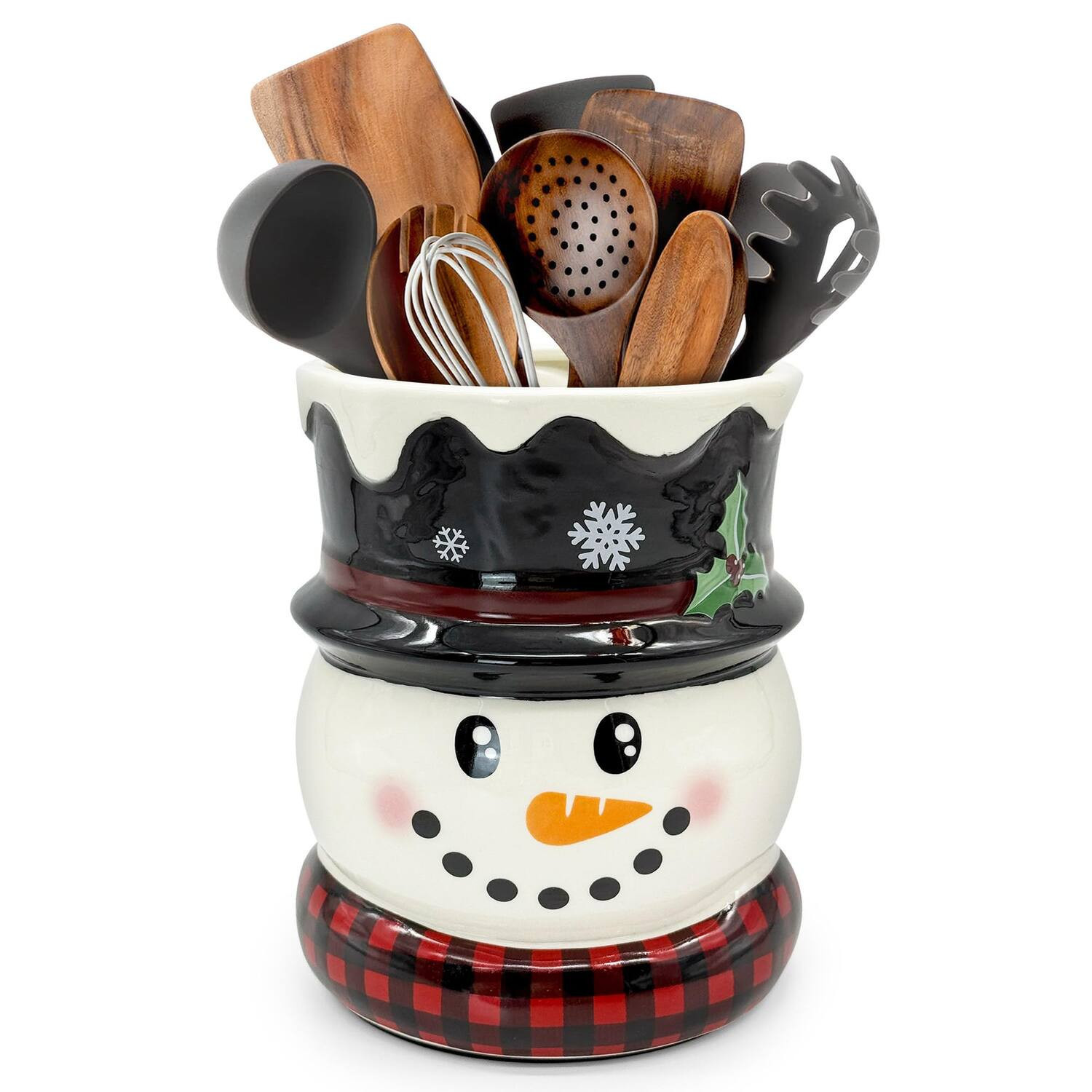 Paradigms Interiors - Christmas Kitchen Decor Ceramic Snowman Utensil Holder Cute Utensils Xmas Crock For Rustic Farmhouse Indoor - Christmas Snowman | Best Buy U.S.