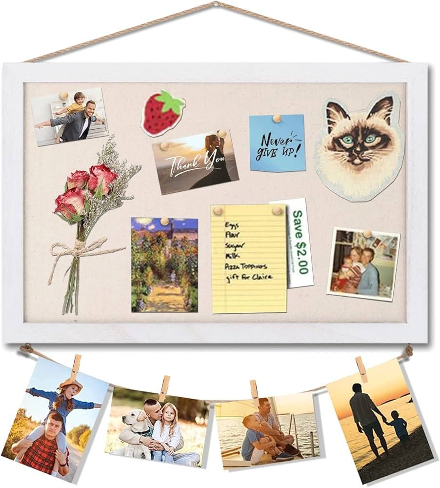 Miratino Cork Board Bulletin Board, 16 "x11 " White Linen Cork Boards for Walls with White Frame,... | Amazon (US)