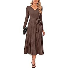 Arach&Cloz Women's Wool Blend Tie Waist Pleated Fall Sweater Dress 2025 | Amazon (US)