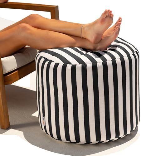 Jaxx Spring Indoor/Outdoor Bean Bag Pouf Ottoman, Black & White Stripes | Amazon (US)
