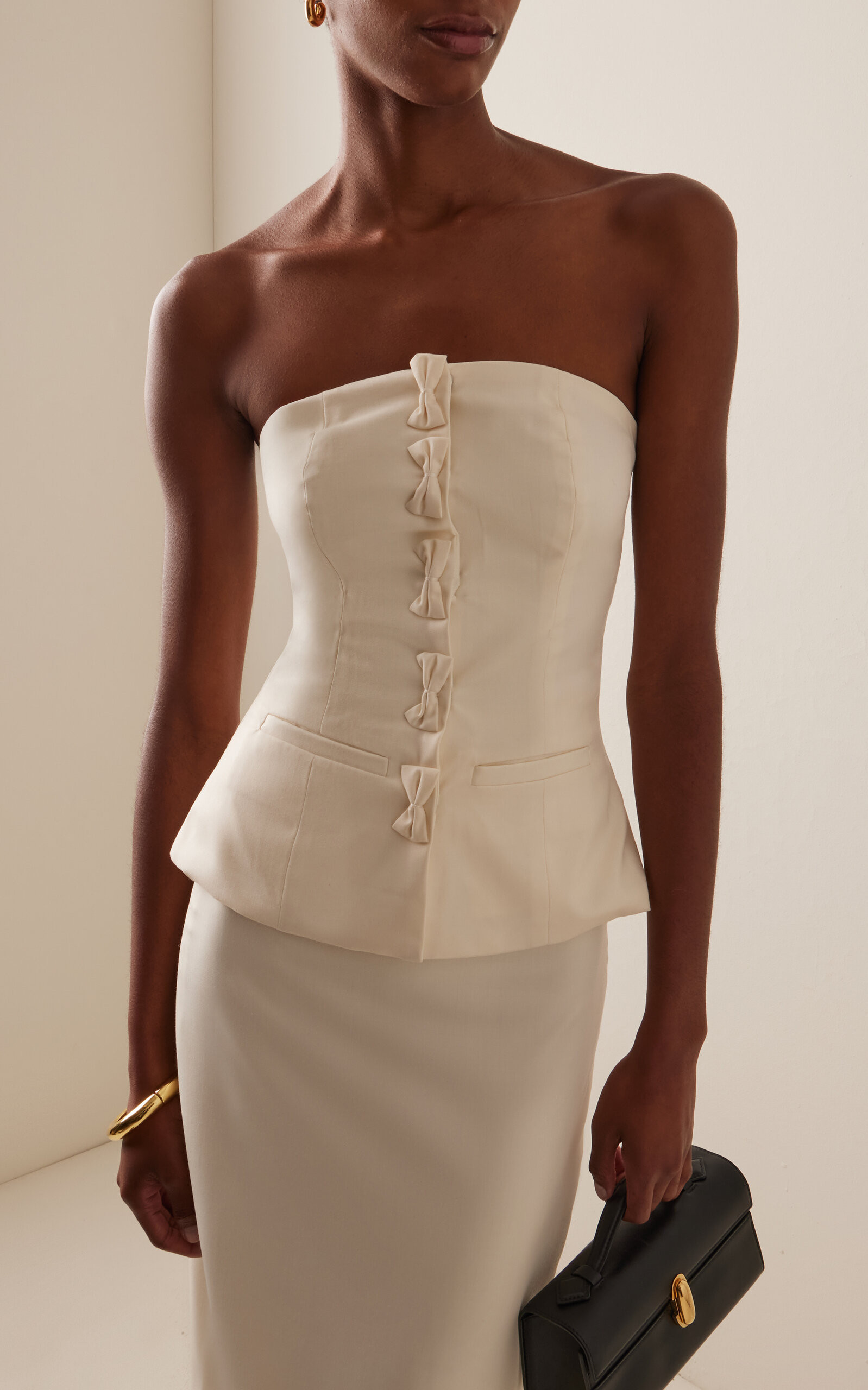 Olivia Bow-Detailed Wool-Blend Strapless Top | Moda Operandi (Global)