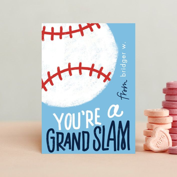 "Grand Slam" - Customizable Classroom Valentine's Day Cards in Blue by Erin L. Wilson. | Minted