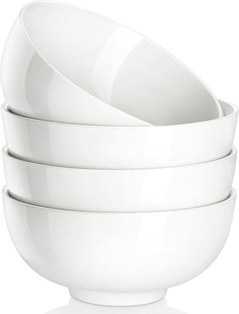 MALACASA 26 Oz Porcelain Soup Bowls Set of 4, White Ceramic Bowls for Kitchen, Cereal Bowl for Oa... | Amazon (US)