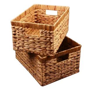Water Hyacinth Rattan Nesting Storage Baskets 2-Pack - 14.5"L" x 10.5"W x7.5"H - Overstock - 3463... | Bed Bath & Beyond