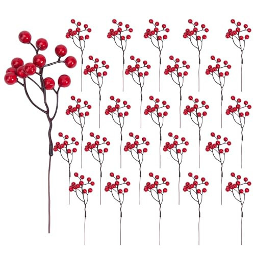 Tizuxa 24pack Artificial Berry Stems, Burgundy Red Berry Picks Holly Berries Branches Stems for Christmas Tree Decorations Insert Holiday Wedding Crafts Winter Décor Home Decor | Amazon (US)