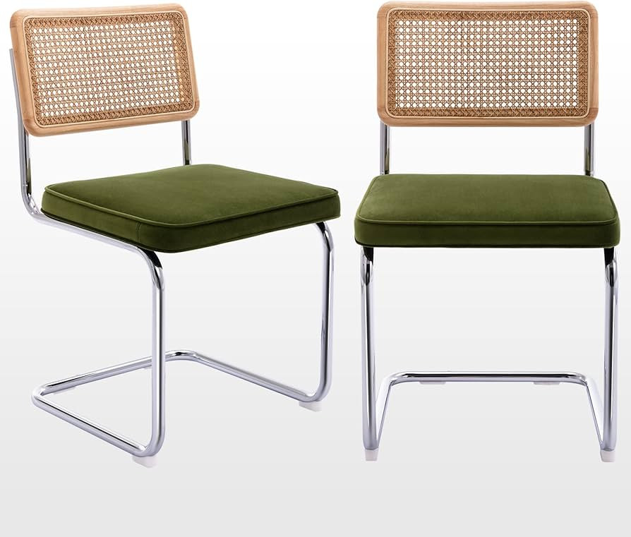 Zesthouse Mid Century Modern Dining Chairs Set of 2, Velvet Accent Chairs with Natural Cane Back ... | Amazon (US)