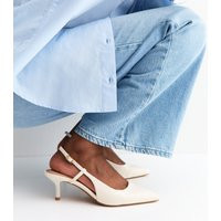 Women's White Faux Leather Croc Embossed Slingback Court Shoes Vegan New Look | New Look (UK)