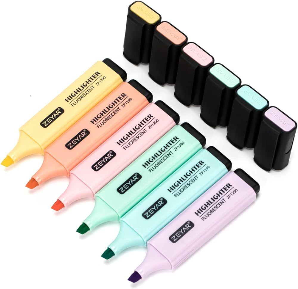 ZEYAR Highlighter, Pastel Colors Chisel Tip Marker Pen, AP Certified, Assorted Colors, Water Base... | Amazon (US)