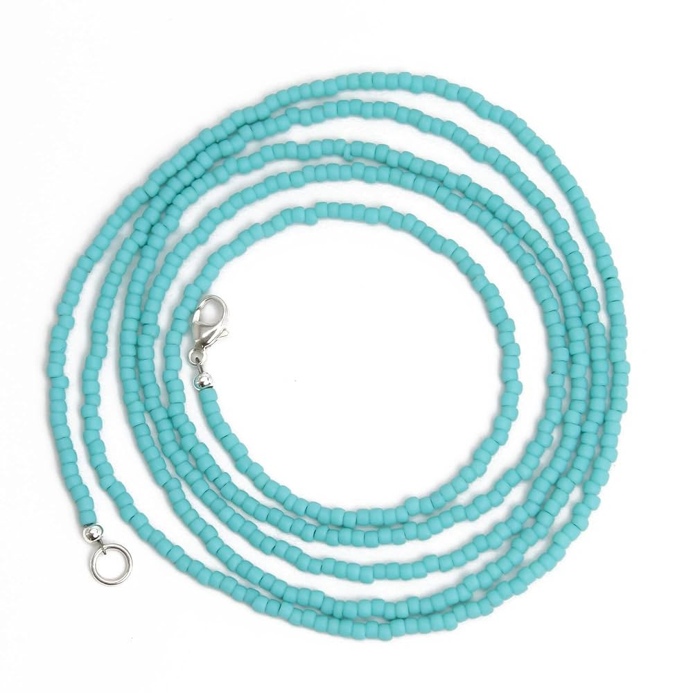 Handmade Turquoise Seed Bead Necklace Matte Finish, Thin 1.5mm Single Strand | Amazon (US)