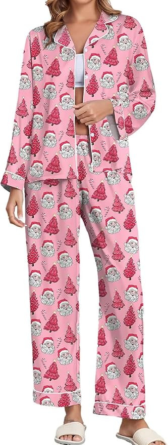 Brosloth Women's Silk Satin Pajamas Pjs Sets Cute Lace Pattern Two Piece Loungewear Set Button Up... | Amazon (US)