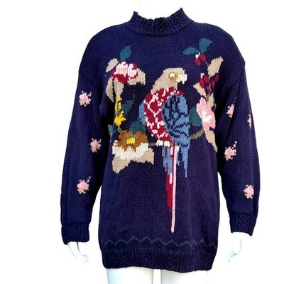 80s Sweater Plus Size Black Knit Parrot Tarazzia Cotton Volup Vintage Hong Kong | eBay US