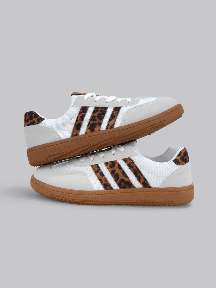 DareSee Fall/Winter 2025 New Leopard Print Women Casual Sneakers, Low-Top Lace-Up Flat Comfortable Versatile Vulcanized Shoes Gifts | SHEIN