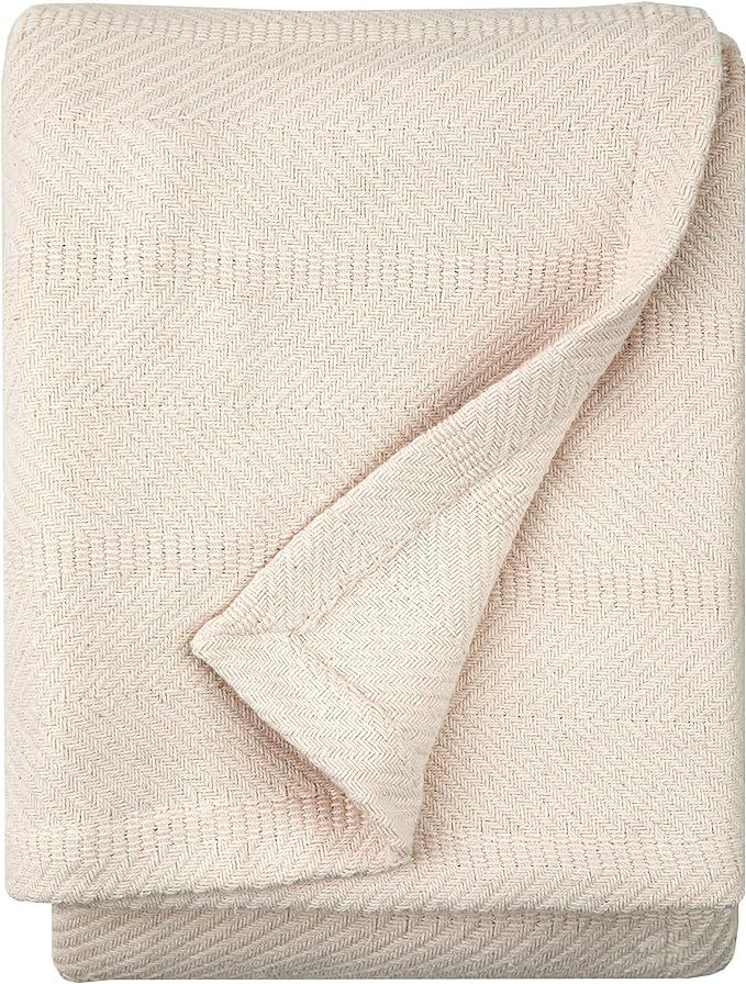 Sticky Toffee Woven Cotton Lightweight Throw Blanket, Herringbone Weave, Warm and Soft Blanket fo... | Amazon (US)