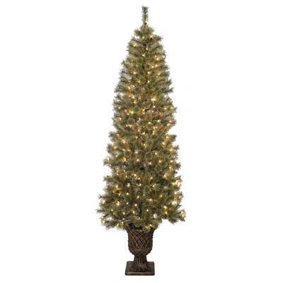 The Holiday Aisle® 7.5 Ft Pre-Lit Potted Flocked Arctic Fir Tree, 1973 Tips, 250 Warm White LED ... | Wayfair North America