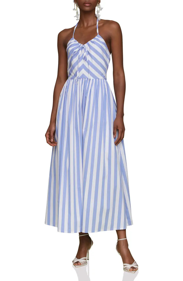 Avec Les Filles Stripe Halter Neck Cotton Blend Midi Dress | Nordstrom | Nordstrom