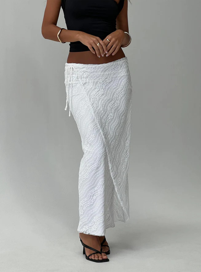 Ring Her Up Lace Wrap Maxi Skirt White | Princess Polly US