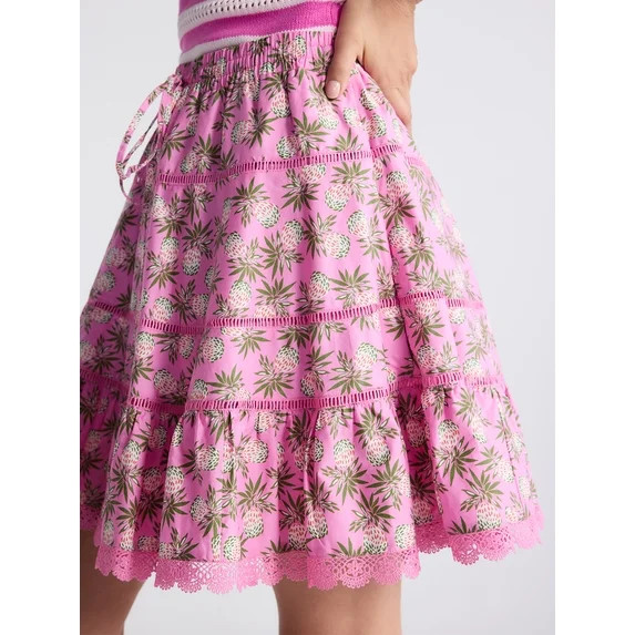 Free Assembly Women's and Women’s Plus Tiered Cotton Mini Skirt with Lace Trim, Sizes XS-4X | Walmart (US)