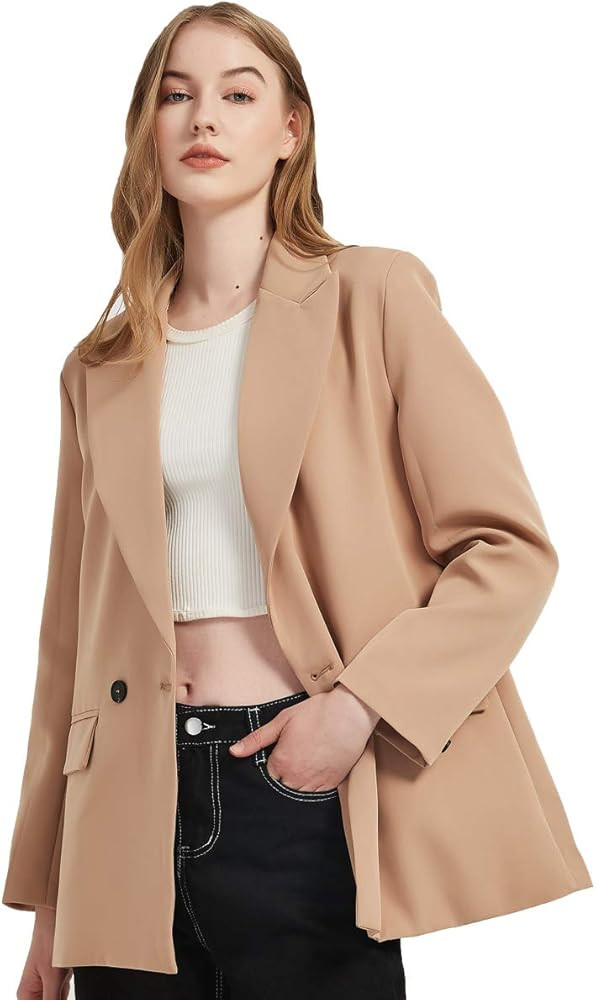 Women's Casual Long Sleeve Lapel Oversized Button Work Office Blazer Suit Jacket | Amazon (US)