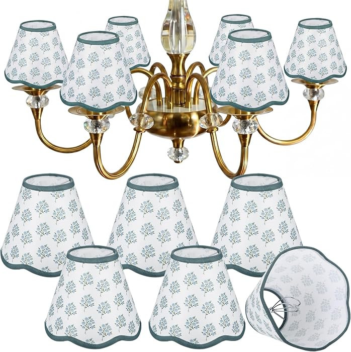 6 Pcs Scalloped Lamp Shades Floral Block Print Lamp Shades Cotton Lampshade 3x6x5 Inch Coastal Fa... | Amazon (US)