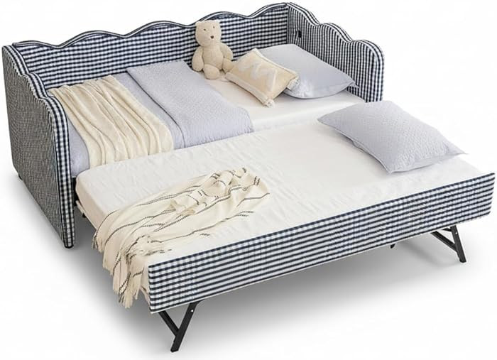 KEIKI Twin Size Upholstery Daybed with Trundle and USB, Twin to King Design Adorable Wave Shaped ... | Amazon (US)
