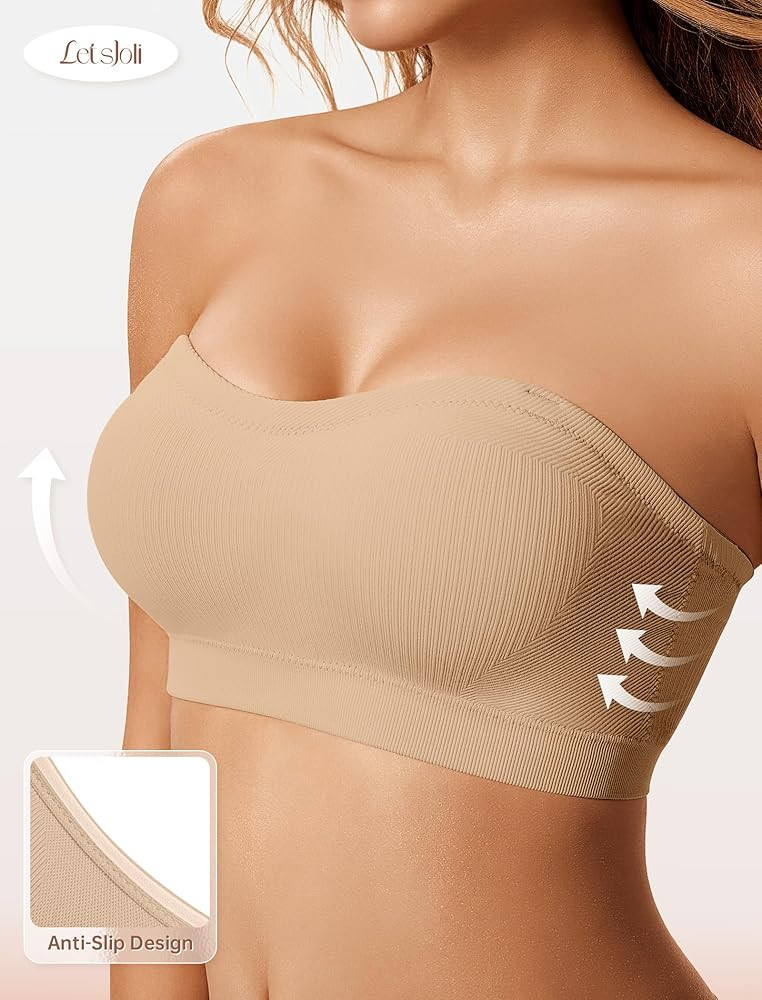 LetsJoli Push Up Strapless Bras for Women Supportive Bandeau Bra Non Slip Wireless No Underwire P... | Amazon (US)