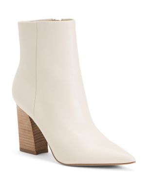 Leather Stacked Heel Pointy Toe Booties | TJ Maxx