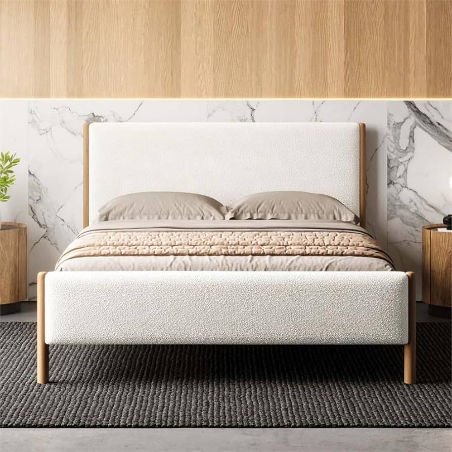 Omax Decor Liana Modern Style Upholstered Platform Bed with Soft Boucle Fabric and Solid Wood Leg... | Amazon (US)