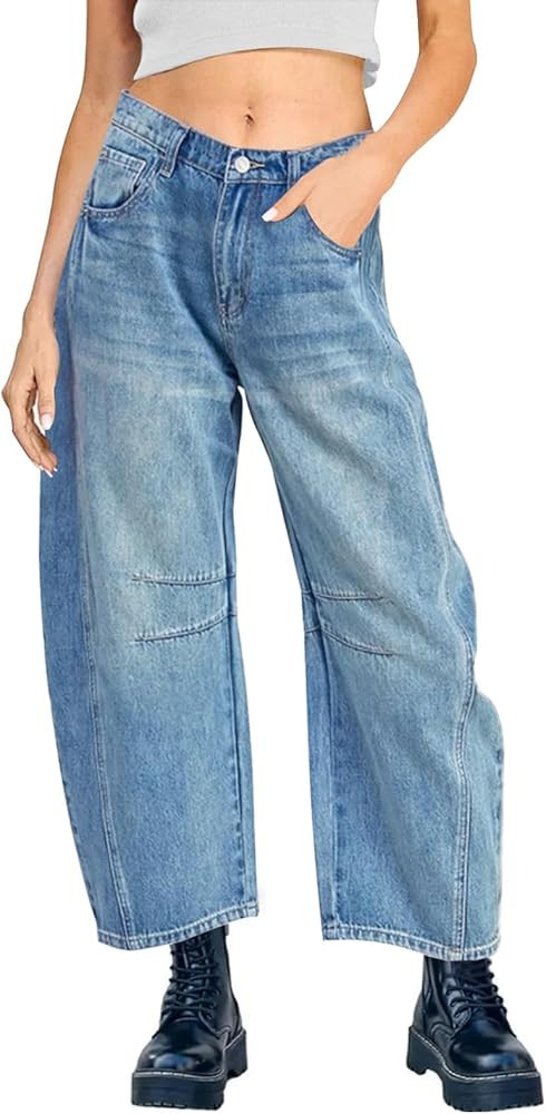KUNMI Women's Wide Leg High Waisted Stretchy Straight Leg Jeans Baggy Loose Trendy Denim Pants | Amazon (US)