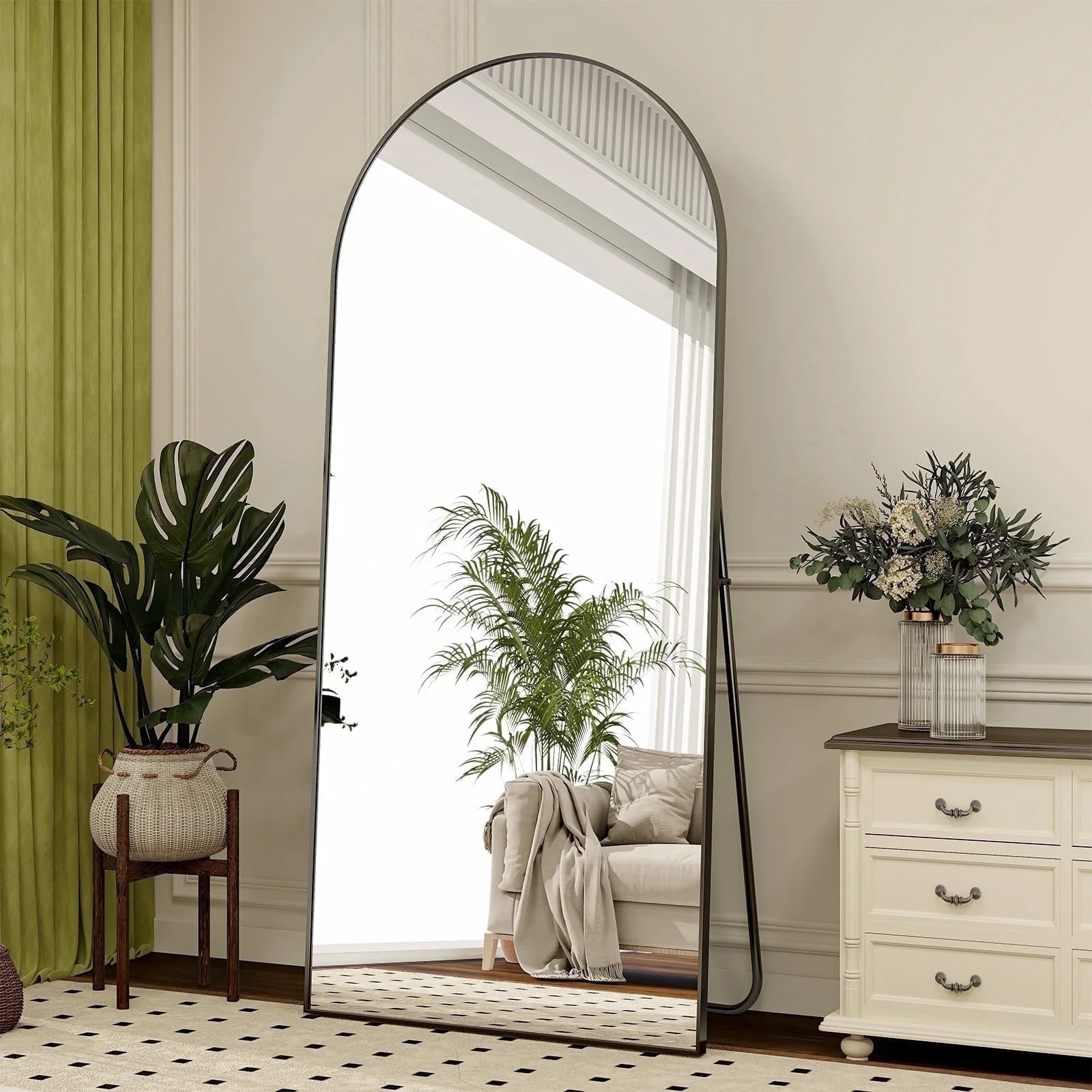 BEAUTYPEAK 76"x 35" Oversized Full Length Mirror Arch Standing Floor Mirror Full Body Mirror, Bla... | Walmart (US)