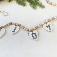 Wooden Beads Garland For Rustic Christmas Mantel Decor, Holiday Decor With Joy Sign, Fireplace Decor | Etsy (US)