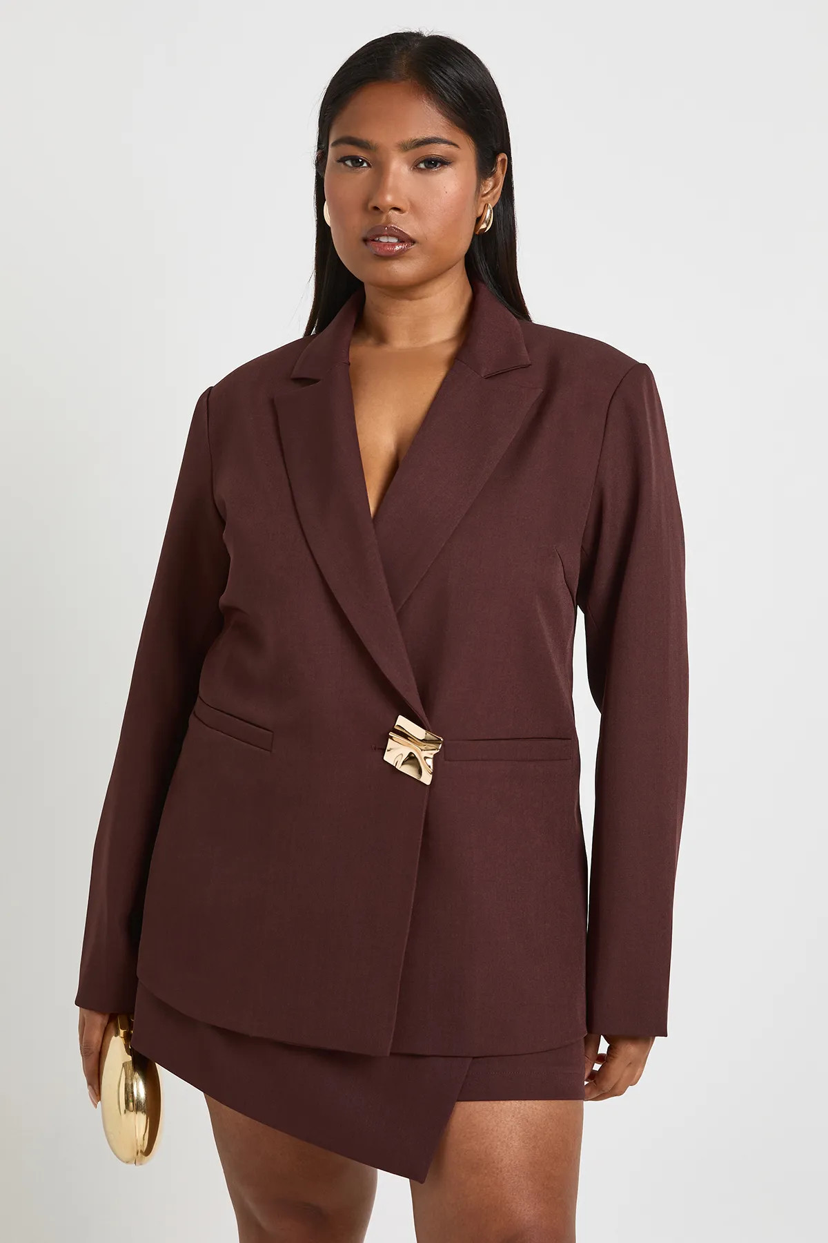 Plus Gold Trim Single Breasted Blazer | Boohoo.com (UK & IE)