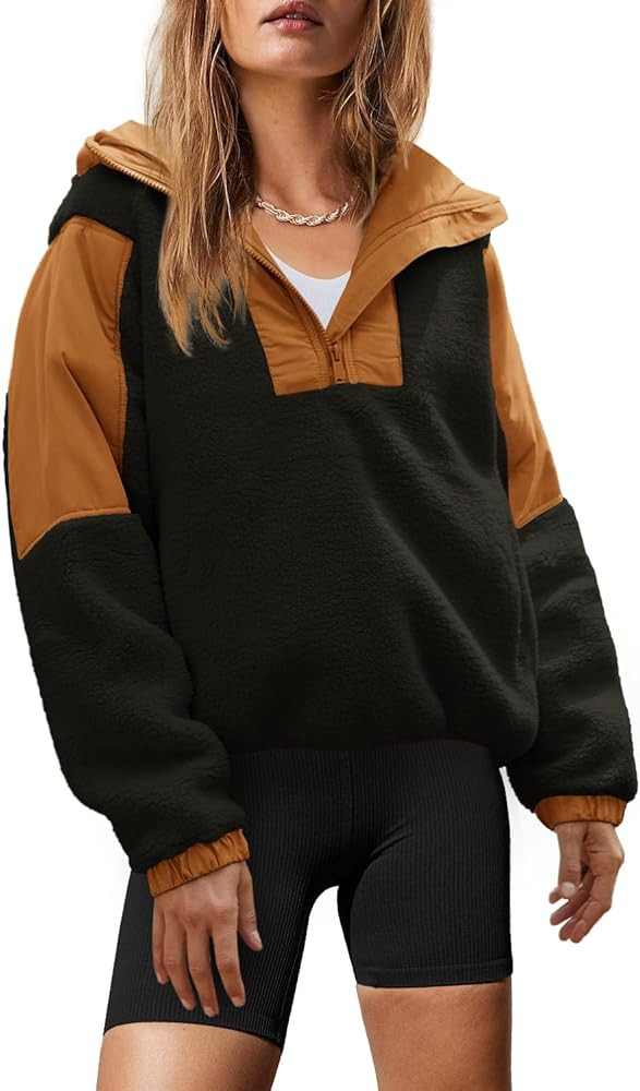 Yanekop Womens Fuzzy Fleece Hoodie Sherpa Sweatshirt Fluffy 1/4 Zip Up Pullover Outerwear with Po... | Amazon (US)