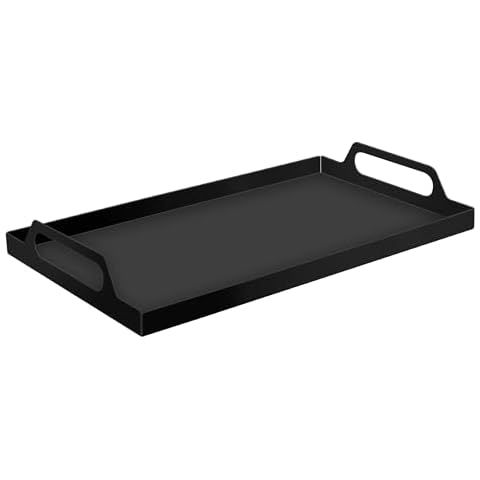 Coffee Table Tray, Serving Tray Snack Tray Rectangle Black Metal Tray with Handles 16.7x9.5 inche... | Amazon (US)