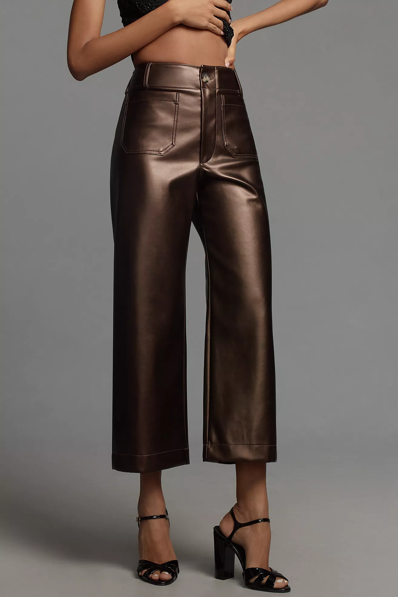 The Colette Cropped Wide-Leg Pants by Maeve: Faux-Leather Edition | Anthropologie (US)