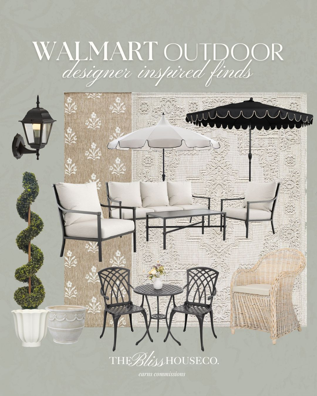 New designer inspired outdoor finds from Walmart! Patio set, My Texas House, english garden look, outdoor rug, bistro set, chair, topiary, lights, planters, neutral home finds, new arrivals, trending finds, look for less, Walmart home. 

 #LTKSeasonal #LTKHome