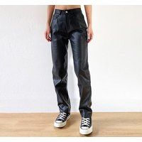 Faux Leather Pants Women Black Street Style High Waist Pockets Cargo Minimal Casual Leggings Pant | Etsy (US)