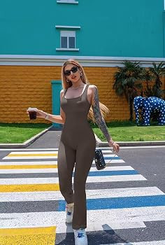 OQQ Women‘s Yoga Jumpsuits Ribbed Workout Sleeveless Tank Tops Bell Bottoms Flare Jumpsuits | Amazon (US)
