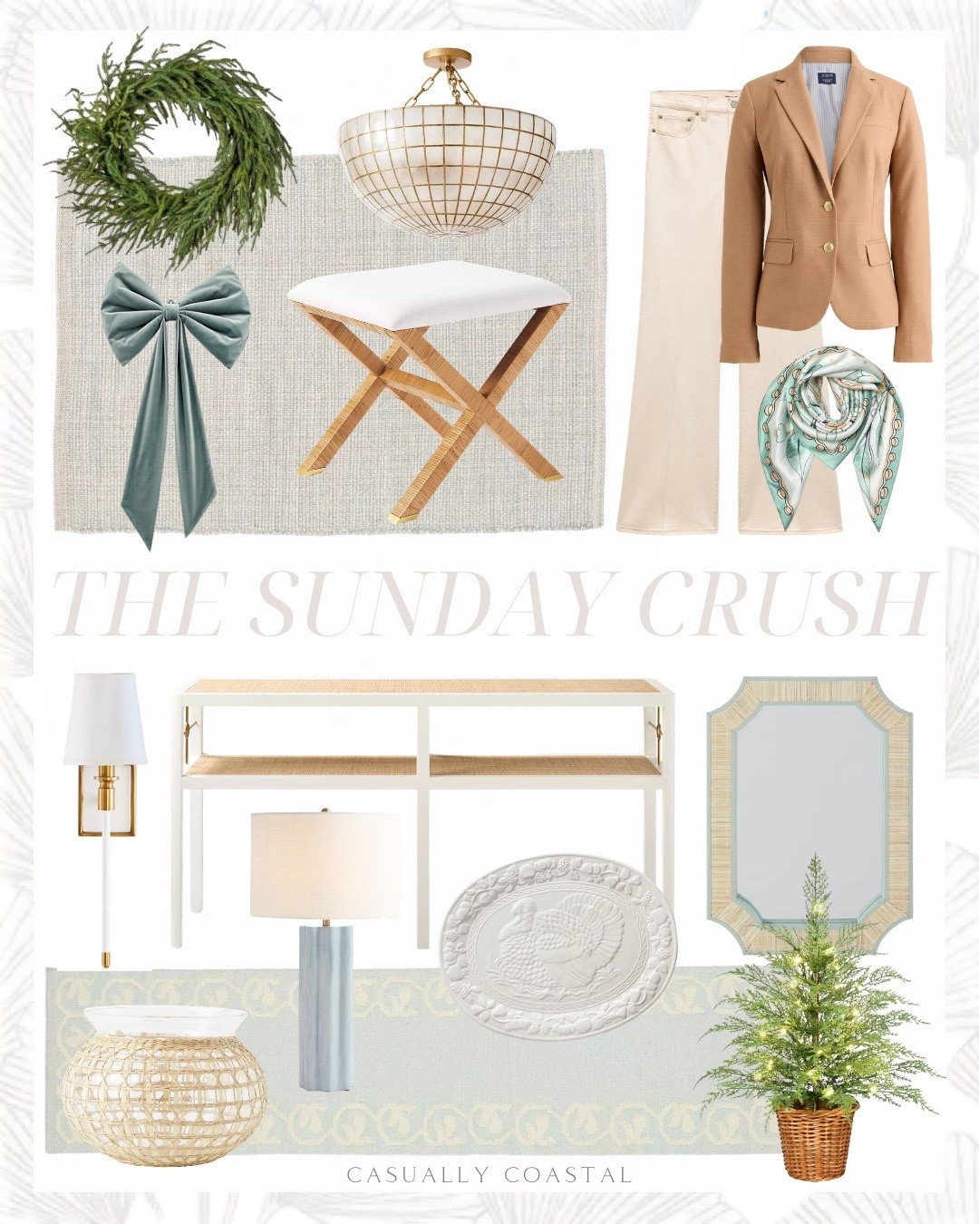 The Sunday Crush! Many of these beautiful pieces are on sale including the console table, rug, stool, mirror & more!
—-
Coastal home decor, coastal style, coastal rug, coastal stool, coastal lamp, coastal sconce, coastal mirror, coastal vase, Christmas home decor, coastal Christmas, console table, woven mirror, velvet bow, Christmas bow, Norfolk pine wreath, Serena & lily rug, runner rug, blue rug, seagrass vase, wall sconce, target rug, neural rug, ribbed ceramic table lamp, blue lamps, coastal lighting, blue rugs, tuners, wool blend schoolboy blazer, mulberry silk scarf, denim trouser jean, capiz tiled semi flush mount, rattan x-base stool, Walmart home decor, 24” green cypress Christmas tree, oval thanksgiving platter, tabletop tree, Christmas wreath, winter wreath, living room furniture, beach house furniture, rugs on sale, kitchen runner

#LTKSaleAlert #LTKHome