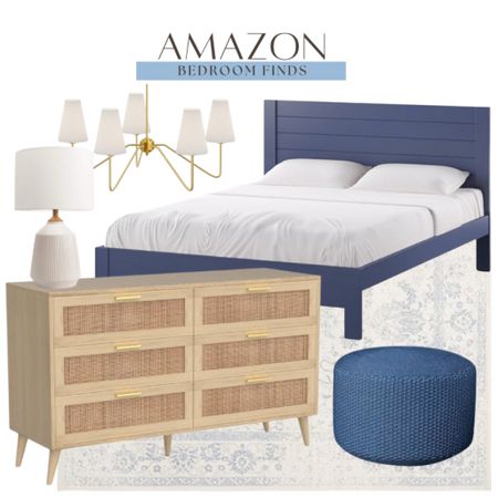 Amazon bedroom finds include rattan dresser, blue pouf, area rug, chandelier, table lamp, and platform bed.

Bedroom decor, bedroom finds, styled bedroom, coastal decor, looks for less

#LTKstyletip #LTKhome #LTKfindsunder100