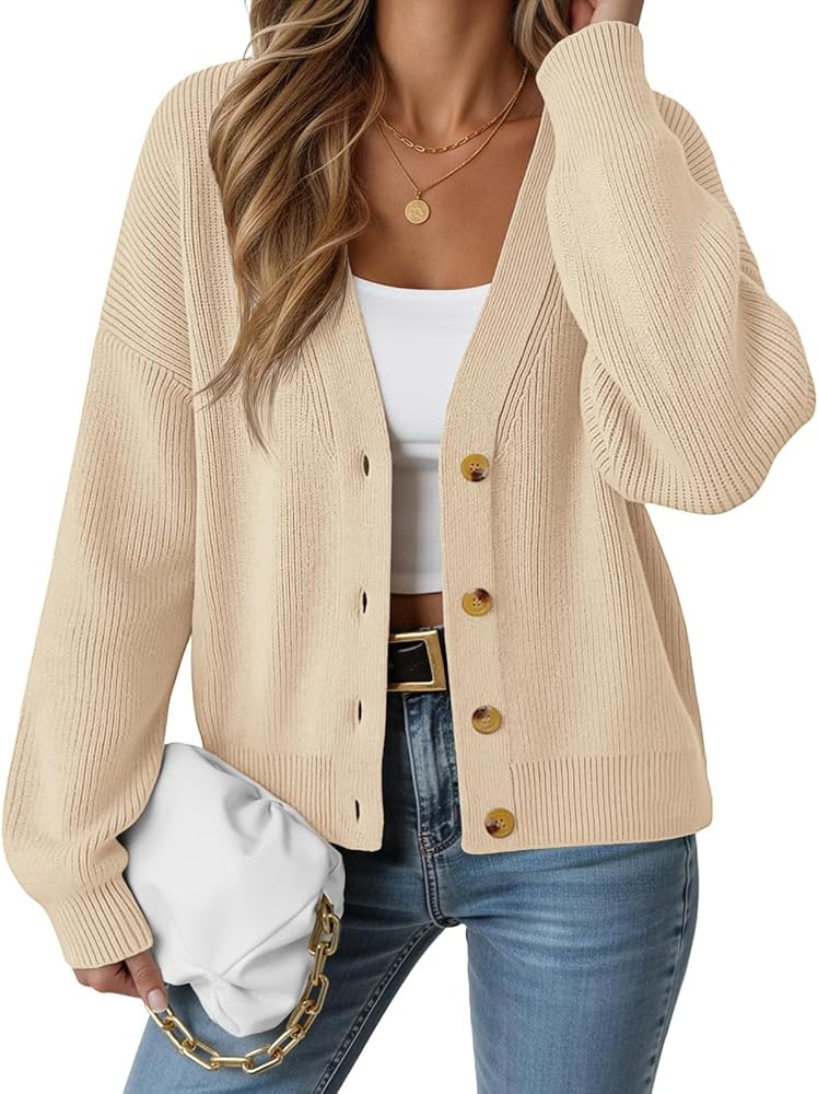 ATHMILE Oversized Cardigan Sweaters for Women Lightweight Button V-Neck Casual Open Front Knit Fa... | Amazon (US)