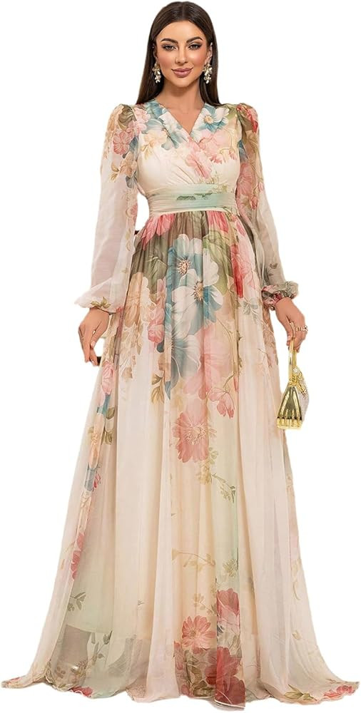 TOLEEN Summer Casual Dresses for Women 2026 Spring Fashion Boho V Neck Long Sleeve Ruffle Floral ... | Amazon (US)