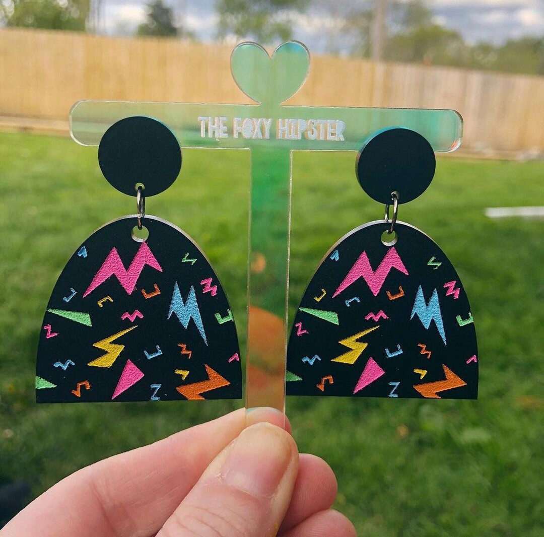 Acrylic Black Lightning Bolt Statement Earrings Dangle Drop - Etsy | Etsy (US)