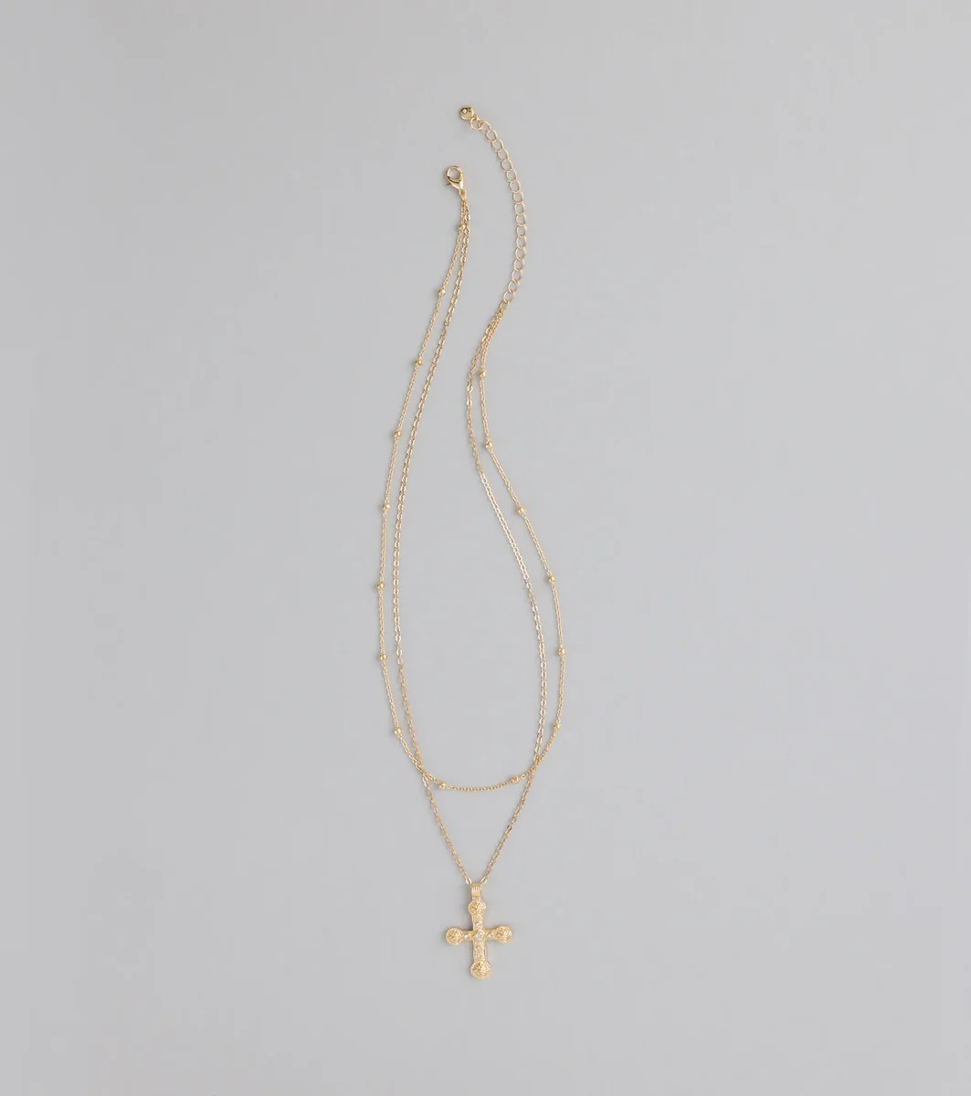 Divinely Draped Dainty Layered Cross Necklace | Windsor Stores
