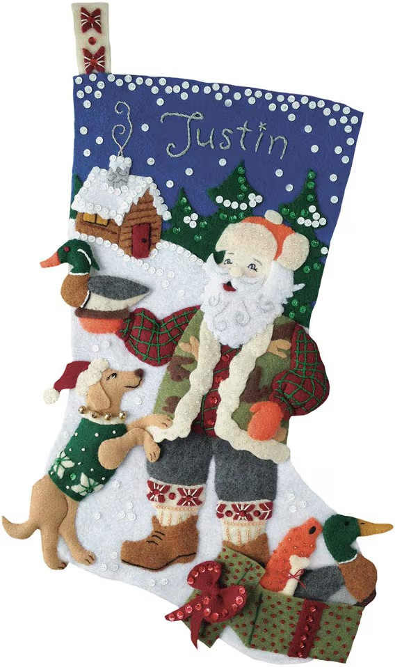 MerryStockings Outdoorsman Santa Felt Christmas Stocking Kit – 18" DIY Holiday Sewing Kit with ... | Amazon (US)