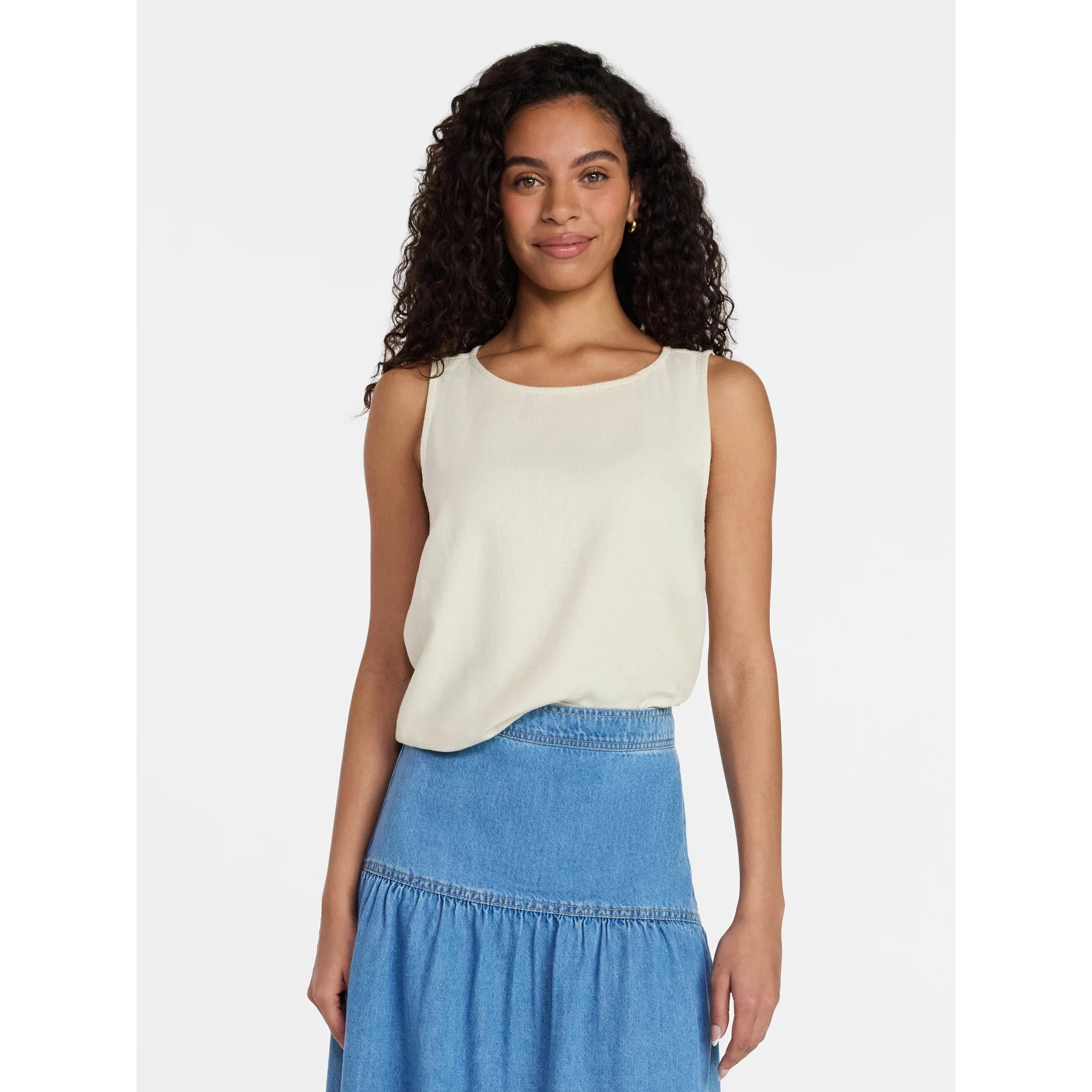Time and Tru Women’s Linen Blend Sleeveless Top, Sizes XS-XXXL | Walmart (US)